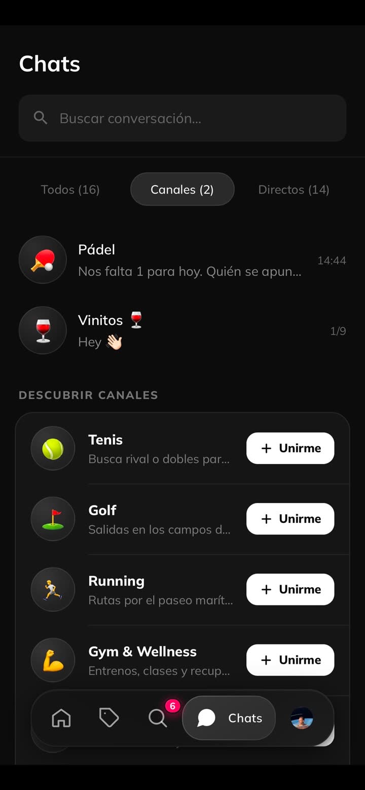 Chats y canales por afinidad